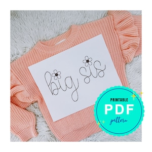 PDF Stick and Stitch DIY Big Sis Embroidered Sweater Lil Sis Stick and Stitch Name Hand Embroidery Toddler and Baby Name Stencil Washable