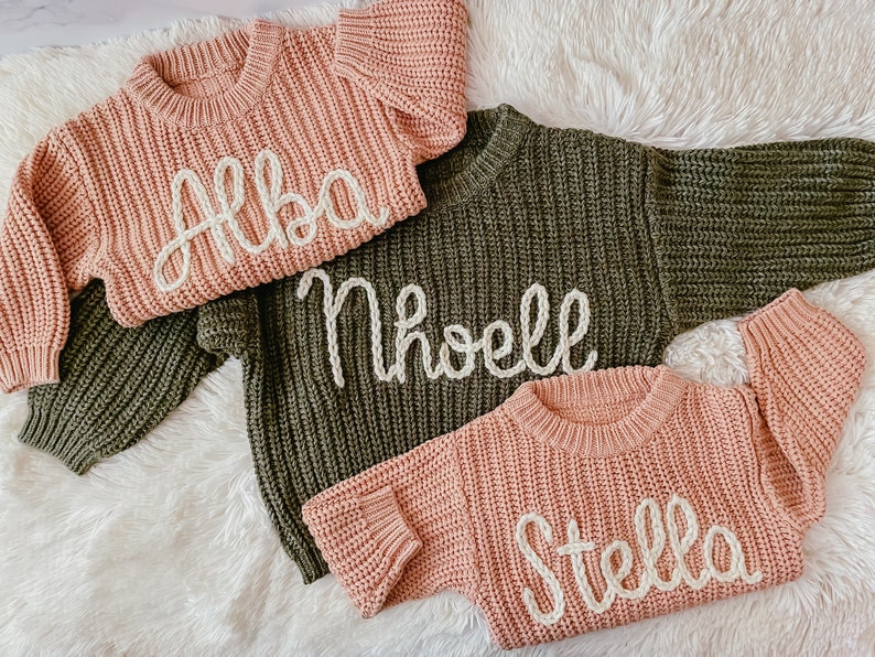 Stick and Stitch DIY Name Sweater Embroidered Name Sweater Stick and Stitch Name Hand Embroidery Toddler and Baby Name Stencil Washable image 8