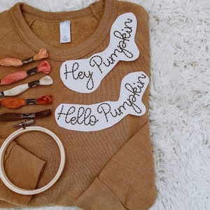 Stick and Stitch Hello Pumpkin Neck Embroidery Sticker Curved Collar  DIY Embroidery Personalized Digital Pattern Custom Name Embroidery Kit