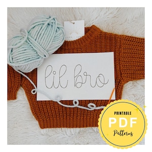 PDF Stick and Stitch DIY Lil Bro Embroidered Sweater Big Sis Stick and Stitch Name Hand Embroidery Toddler and Baby Name Stencil Washable