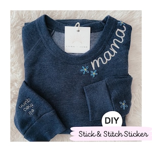 Stick and Stitch Mama Neck Embroidery Sticker Curved Collar  DIY Embroidery Personalized Digital Pattern Custom Name Embroidery Kids name