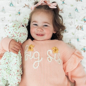 Stick and Stitch DIY Name Sweater Embroidered Lil Sis Big Sis Stick and Stitch Name Hand Embroidery Toddler and Baby Name Stencil Washable