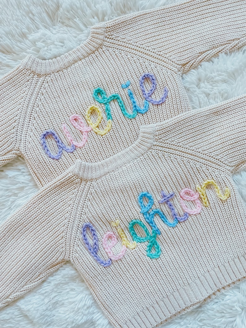 Stick and Stitch DIY Name Sweater Embroidered Name Sweater Stick and Stitch Name Hand Embroidery Toddler and Baby Name Stencil Washable image 10