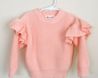 Oversized Knit Sweater Toddler Chunky Sweater Baby Sweater Baby Girl Pink Sweater Knitted Sweater Ruffle Knit Sweater  Gift for Girl Niece