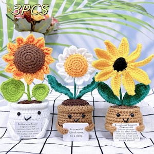 Emotionale Unterstützung Sonnenblumen / Gänseblümchen / Kamillenpflanze, In einer Welt voller Rosen, Sei ein Gänseblümchen, Häkelblumen, Lehrergeschenk, Geburtstagsgeschenk, glückliches Geschenk