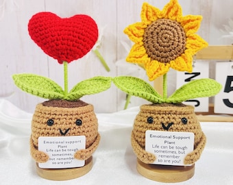 Handgefertigte Häkelarbeit emotionale Unterstützung Pflanzen fürsorgliche Geschenke, kundenspezifische häkeln Sonnenblume Topf, Abschlussgeschenk, Lehrer Geschenke, Geschenke für Mama / Sie / Ihn