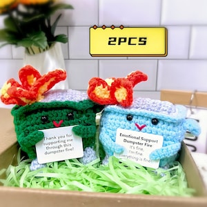 Emotional Support Dumpster Fire,Although Everything May Seem Chaotic,I Support You!Crochet Fire Trash Can,Thank You Gift,Comfort Gift.