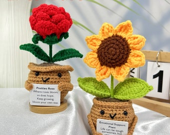 Handmade crochet roses/sunflower potted plants,Emotional support Gifts,Crochet flowers,Crochet sunflowers,Positive Gifts,Encourage gifts