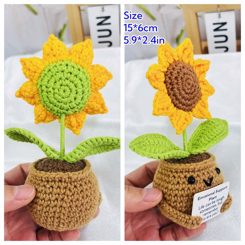 Handmade Crochet Emotional Support Plants Caring Gifts, Custom Crochet Sunflower Pot, Encouragement Gift,Mother's Day gift, Rooting for you 画像 10