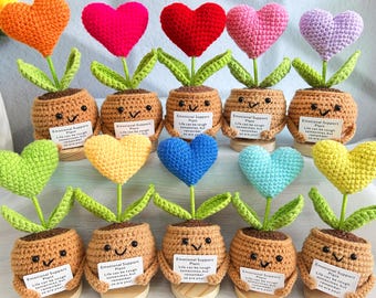 Entzückende gehäkelte Herz Topfpflanze, Pflanze zur emotionalen Unterstützung, Häkelblumen, personalisiertes Geschenk, Wohnkultur, Geschenke für Mama, Muttertagsgeschenk