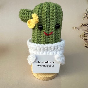 Cute Crochet Smiling Cactus in Pot Perfect Gift Idea for Plant Lovers - Crochet Mini Cactus Flower with Positive Quote - Crochet Succulent