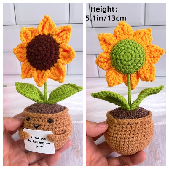 Cute 3PCS Plants,Thank You For Helping Me Grow,Crochet Sunflowers/Hearts/Rose Plants,Emotional Support Crochet,Thank You Gift,Teacher Gift