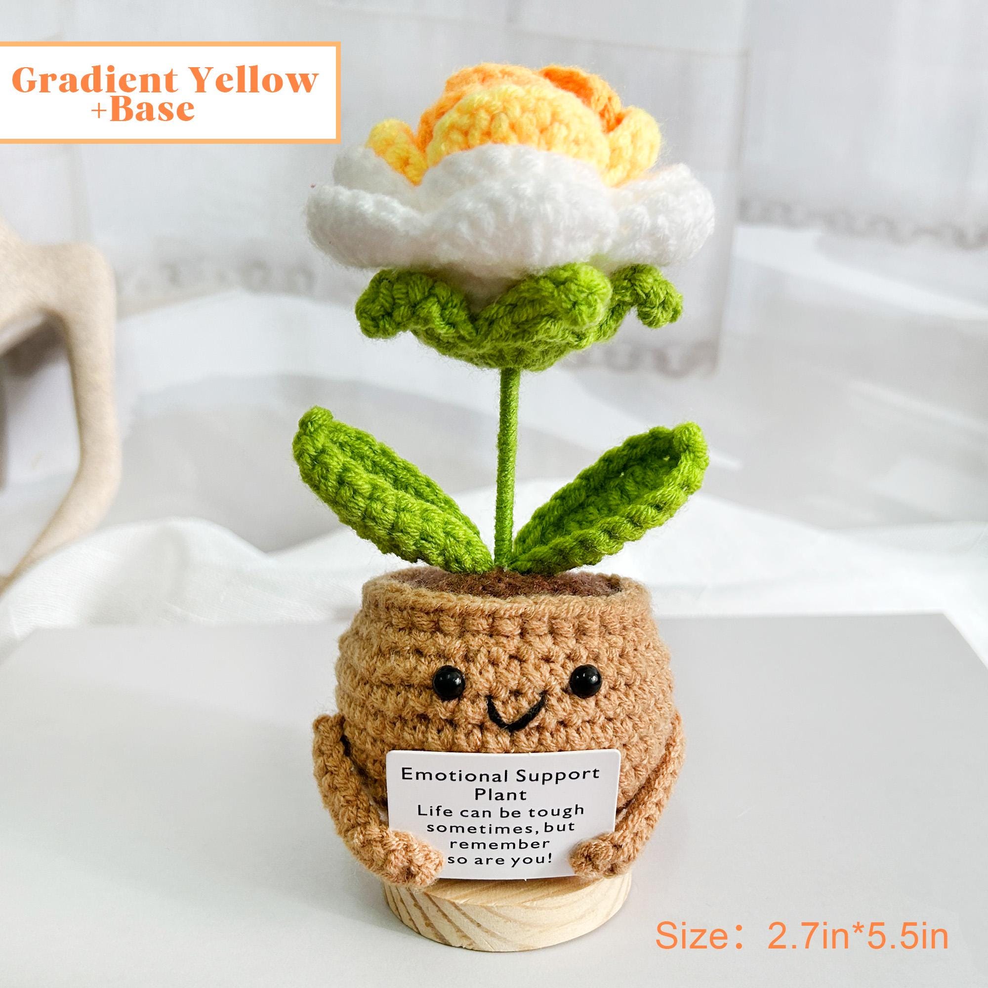 Tournesol En Peluche Crocheté Main Avec Pot, Cœur Rouge, Décoration De Bureau Réconfortante Et Cadeau Original