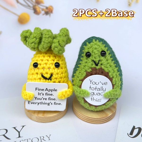 Crochet Avocado/Pineapple With Positive Affirmation-Valentines Gift-Crochet Fruits-Cute desk accessories-Mental HealthGift-KnittedAvocado