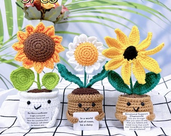 Emotional support for sunflowers/daisies/chamomile potted plants,Father's Day gift,In a world full of roses, be a daisy,Crochet flowers