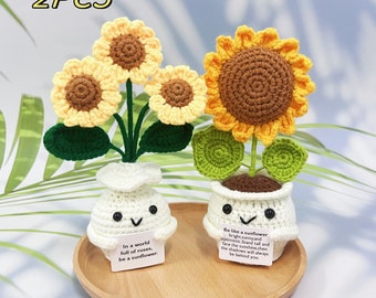 Big emotional support for potted plant,Crochet Potted Flower,Sunflower Flower Gift for Her on Anniversary,Mother's Day gift,Graduation Gift,