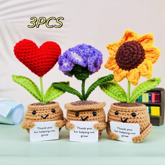 Lewrtcin Girasole All'Uncinetto Con Messaggio 'Grazie Per Avermi Aiutato A Crescere' – Regalo Di Ringraziamento Fai Da Te Per Donne, Insegnanti, Amiche