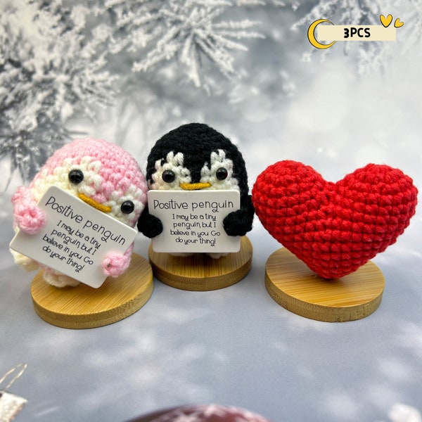 Handcrafted Penguin Couple & Heart| Gift for girlfriend|Cup,Show Love Gift for Girlfriend|Boyfriend|Family|Best friend|Crochet Desk Buddy