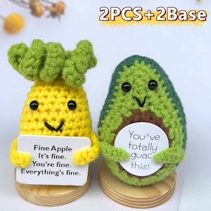 Crochet Avocado/Pineapple With Positive Affirmation,Crochet Fruits,Cute desk accessories,Mental Health Gift,Knitted Avocado,Teacher Gifts