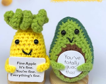 Crochet Avocado/Pineapple With Positive Affirmation,Crochet Fruits,Cute desk accessories,Mental Health Gift,Knitted Avocado,Teacher Gifts