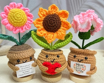 Pianta in vaso fatta a mano all'uncinetto di girasole/garofano/margherita, fiori all'uncinetto, regalo caldo, regalo per la festa della mamma, arredamento per la casa, regali d'amore, regalo fatto a mano per la mamma