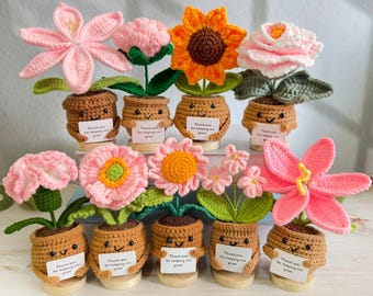 Handgemachte häkeln Sonnenblume / Rose / Lilie / Pfingstrose / Gänseblümchen / Tulpe / Nelke / Vergissmeinnicht / Mohnblume, Danke Geschenk, Geburtstag, Abschlussfeier, Häkelgeschenk für Mama