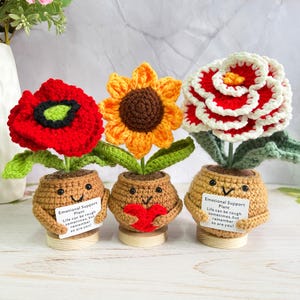 Cute Crochet Sunflower/Peony/Poppy,Emotional Support Plants,Teacher Gift Crochet Flower,Thank You Gifts,Desk/Home Decor,Gifts of Loving Mom