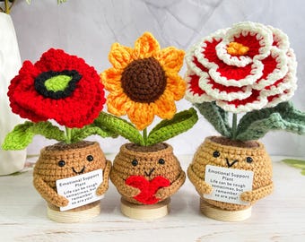 Cute Crochet Sunflower/Peony/Poppy,Emotional Support Plants,Teacher Gift Crochet Flower,Thank You Gifts,Desk/Home Decor,Gifts of Loving Mom