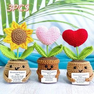 Tournesol/plante en forme de coeur au crochet positif, Plante de soutien émotionnel, Cadeau tournesol, Cadeaux pour elle, Décoration d'intérieur, Merci de m'avoir aidé à grandir