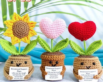 Plantes en pot et coeur de tournesol au crochet, Plantes en pot en forme, Plantes de soutien émotionnel, Cadeaux pour des amis, Cadeaux pour elle, Cadeaux d'encouragement