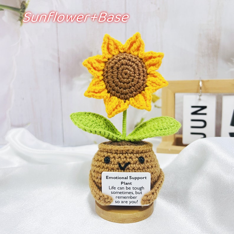 Handmade Crochet Emotional Support Plants Caring Gifts, Custom Crochet Sunflower Pot, Encouragement Gift,Mother's Day gift, Rooting for you 画像 5