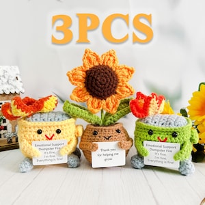 Crochet Dumpster Fire/Sunflower Set,Emotional Support Gift,Positive Gift,Eco Friendly Gift, Desk Décor,Gift For Coworkers,Thank you gift