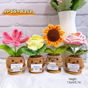 Handgefertigte Häkelarbeit Sonnenblume Pflanze, gehäkelte / Tulpe / Mohnblume / Pfingstrose Blume, emotionale Unterstützung Pflanze, danke Geschenk, häkeln Blumen, Geschenk für Mama