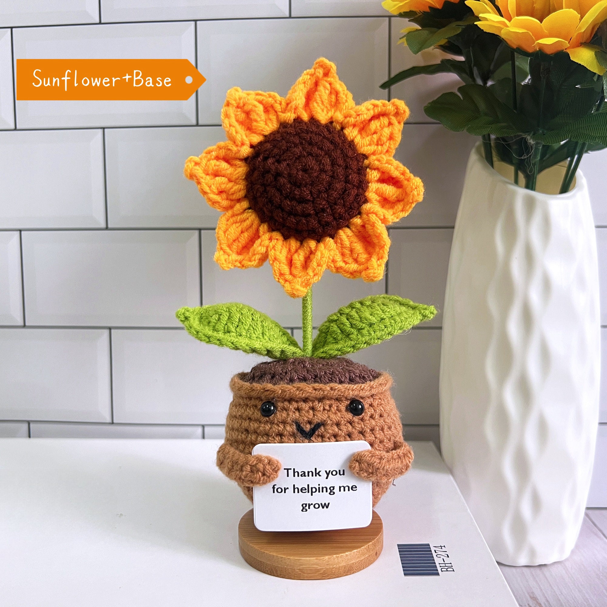 Modello a 8 petali di girasole all'uncinetto, modello di vaso di fiori all' uncinetto, pianta appesa a cesto di girasole, grucce all'uncinetto - Italia