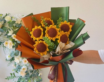 Crochet Sunflower Bouquet-Mother's Day gift-Express Love Gift-Crochet Flowers-Crochet Flower Decorations-Flower Arrangements,Gift for Her