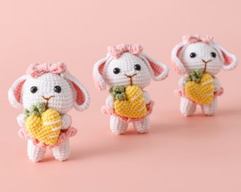 Handmade crochet hugging rabbit,Easter Heart hugging Rabbit,Cute rabbit holding love carrot, keychain pendant, pink drooping ear rabbit