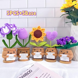 Niedliche gehäkelte Sonnenblumenpflanze, gehäkelte lila Tulpe / Herz / Nelke / Veilchenpflanzen, Dankeschön-Geschenke, Wohnkultur, Muttertagsgeschenke, Geschenke für sie
