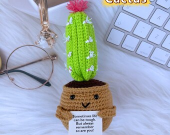 Cactus Positif Drôle - Poupée Tricotée Avec Carte D'Encouragement, Décoration Émotionnelle, Cadeau Mignon
