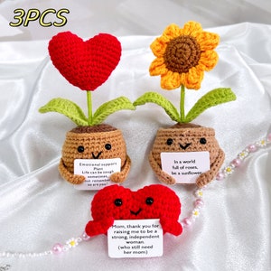 Mother's Day gifts,Handmade gifts,Handmade crochet sunflowers and heart-shaped potted plants,Emotional support plants,Crochet flowers