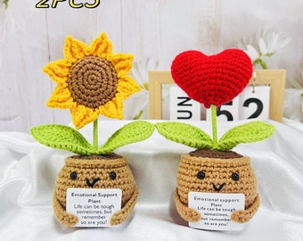 Handmade Crochet Emotional Support Plants Caring Gifts, Custom Crochet Sunflower Pot, Encouragement Gift,Mother's Day gift, Rooting for you