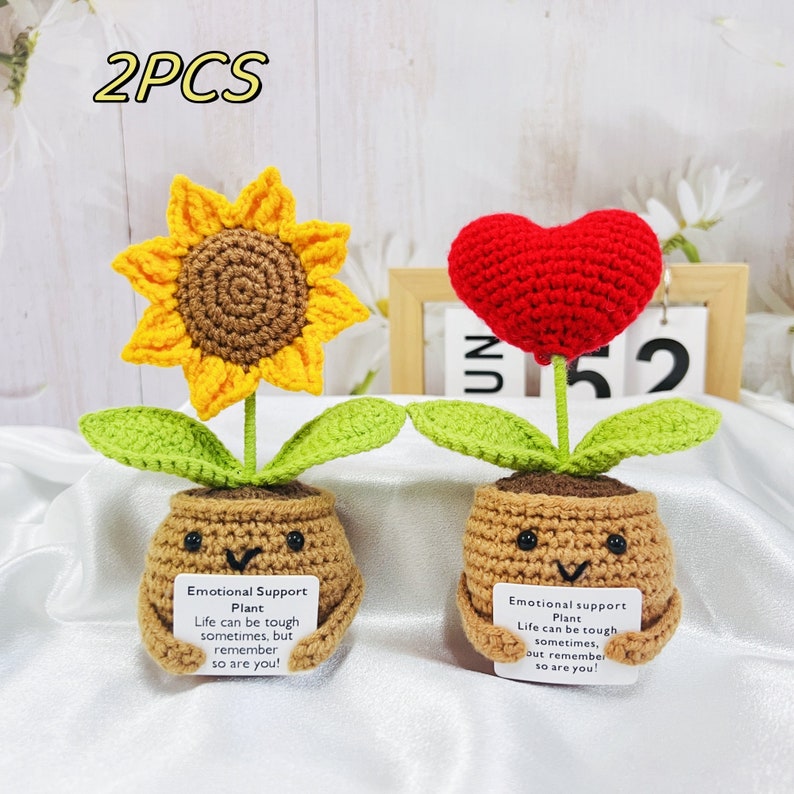Handmade Crochet Emotional Support Plants Caring Gifts, Custom Crochet Sunflower Pot, Encouragement Gift,Mother's Day gift, Rooting for you 2PCS