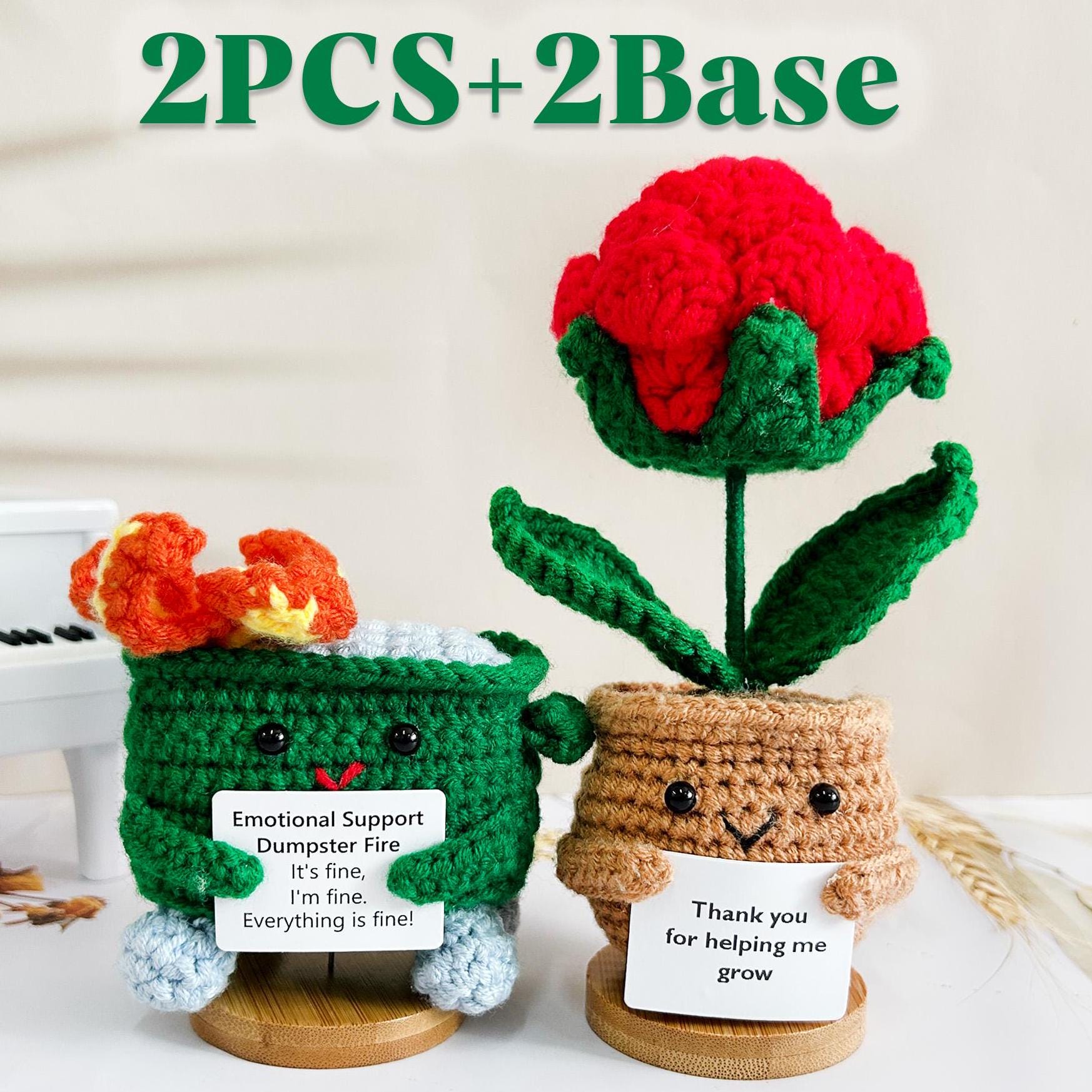 Crochet Dumpster Fire / Rose Topfpflanzenset, häkeln Rose, positives Geschenk, Geschenk für Mitarbeiter, Geschenk für Freunde, Danke Geschenk, Abschlussgeschenk