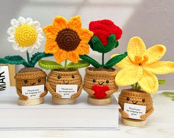 Girasole/Rosa/Margherita/Tulipano all'uncinetto fatto a mano, Fiore all'uncinetto, Regalo di supporto emotivo, Laurea, Regali d'amore per mamma/insegnante, Regalo per la festa della mamma