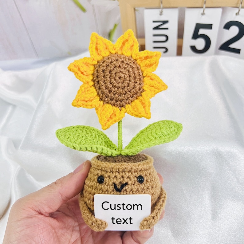 Handmade Crochet Emotional Support Plants Caring Gifts, Custom Crochet Sunflower Pot, Encouragement Gift,Mother's Day gift, Rooting for you Custom Sunflower