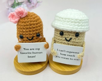 Custom Crochet Coffee Bean and Coffee Cup-Coffee Lover Gift-Graduation Gift for her/him-Crochet Desk Buddy-Thinking of you Gift