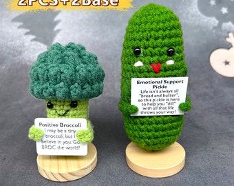 Emotional Support Pickle and Positive Broccoli -Graduation Gift - Cute Desk Accessories -Mental Health Gift - Knitted Broccoli/Pickle