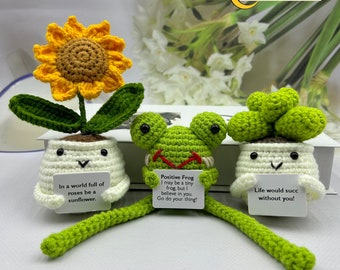 Crochet Frog/Sunflower/Succulent -Mother's Day Gift - Cute Desk Accessories -Mental Health Gift - Knitted Frog/Sunflower/Succulent