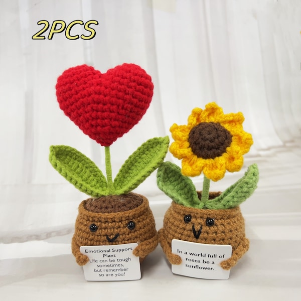 Handmade Crochet Emotional Support Plants Caring Gifts, Custom Crochet Sunflower Pot, Encouragement Gift,Mother's Day gift, Rooting for you