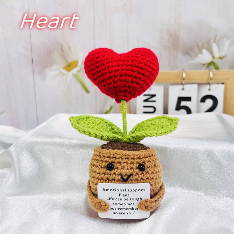 Handmade Crochet Emotional Support Plants Caring Gifts, Custom Crochet Sunflower Pot, Encouragement Gift,Mother's Day gift, Rooting for you Heart