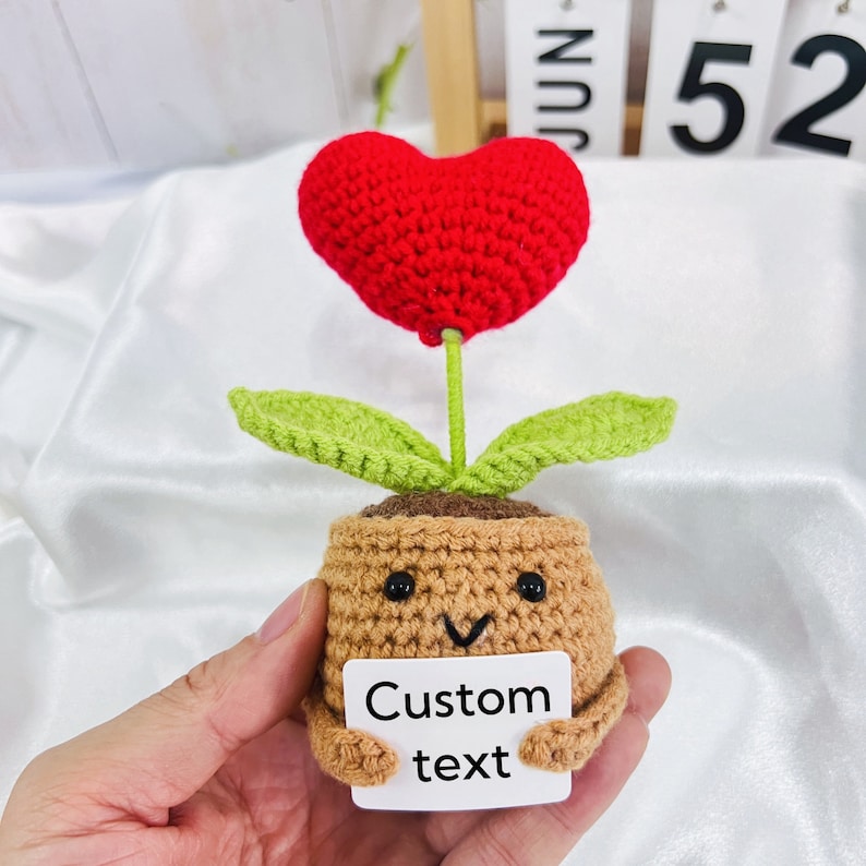 Handmade Crochet Emotional Support Plants Caring Gifts, Custom Crochet Sunflower Pot, Encouragement Gift,Mother's Day gift, Rooting for you Custom Heart